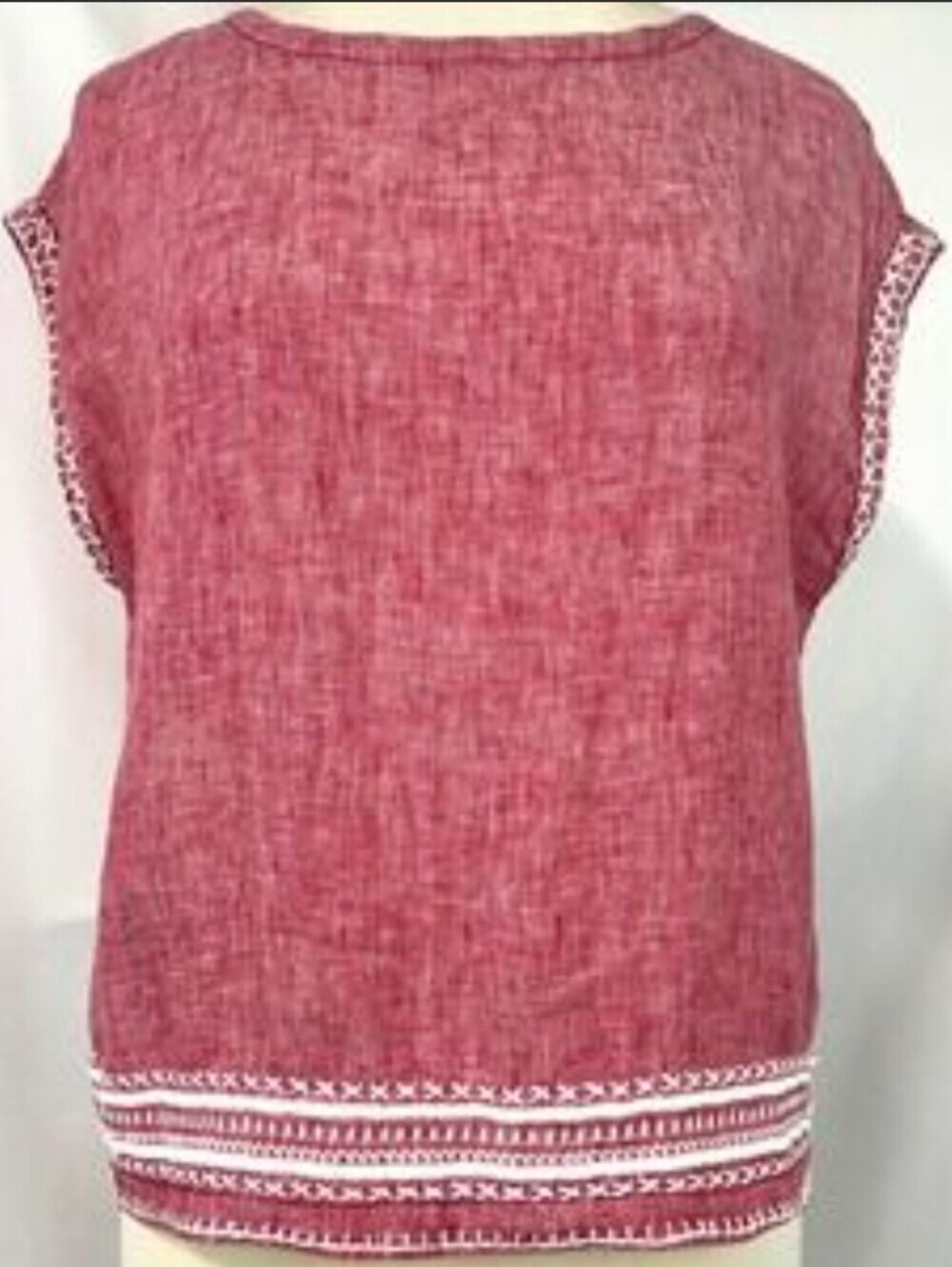 Sigrid Olsen Cranberry/White Embroidered Linen Button Detail Top Size XL/1X